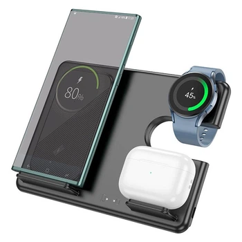 Зарядка беспроводная Qi 3в1 HOCO CQ2 Flash folding QI |27W Max| Док-станция для iPhone + iWatch + Airpods Black