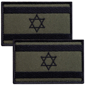 Набір шевронів 2 шт із липучкою Прапор Ізраїль хакі 5х8 см, вишитий патч (800030003) TM IDEIA
