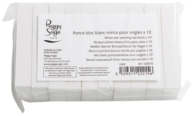Blok polerski do paznokci Peggy Sage White Slim Sanding Nail Block cienki biały 10 szt (3529311222156)