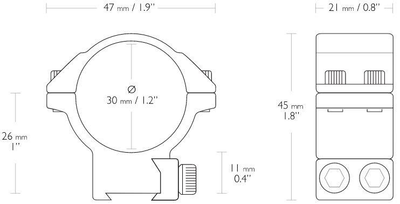 Кільця Hawke Match Mount. d - 30 мм. Medium. "Ластівчин хвіст"