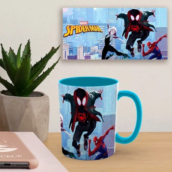 Чашка голубая внутри 330мл с принтом спайдермен Spiderman 01