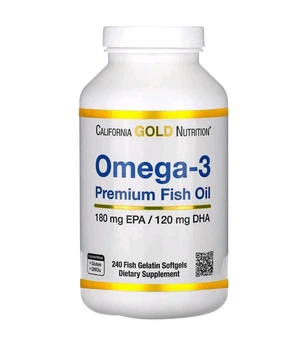 Омега-3 риб'ячий жир преміальної якості 180 мг ЕПК / 120 мг ДГК California Gold Nutrition, 240 капсул
