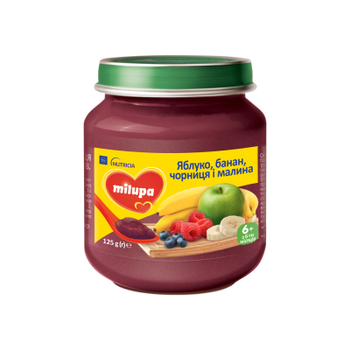 Детское пюре Milupa Яблоко-банан-черника-малина с 4 месяцев 125 г (5900852051470)