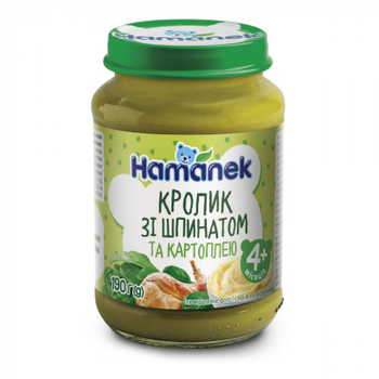 Дитяче пюре Hamanek кролик зі шпинатом та картоплею, 190 г (8595139752668)