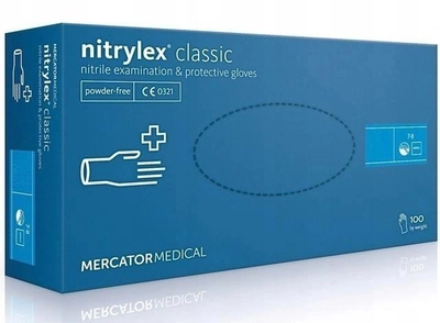 Рукавички нітрилові, неопудрені Mercator Medical Nitrylex Classic розмір ХL -100 шт Синій