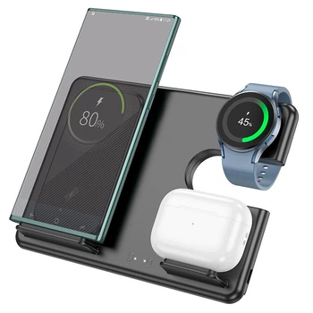 Зарядка Qi Hoco Flash folding 3-in-1 wireless fast charger CQ2 (Sam Watch / phone / earphone, 15wqi, 27w Type-C) черная