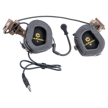 Активні захисні навушники Earmor M32X Coyote Brown з гарнітурою та кріпленням на шолом
