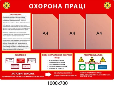 Стенд Охорона праці фон червоний 1000х700 мм Д-6872