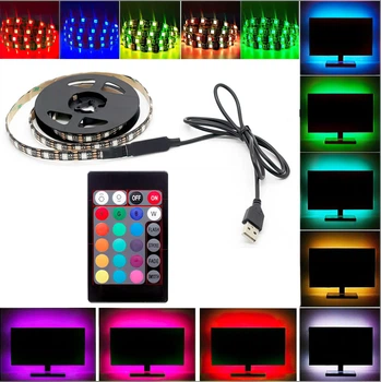 Розумна світлодіодна багатобарвна led RGB стрічка для фонового підсвічування телевізора bluetooth з пультом TV Strip SMD 5050 ргб лед діодне підсвічування тв 5 вольт від USB блютуз 5 метів