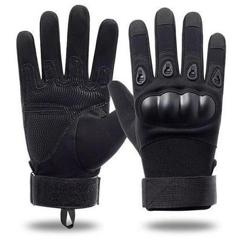 Универсальные тактические полнопалые перчатки с защитой косточек черные 8000-XL