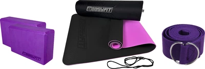 Набор Блок для йоги EasyFit EF-1818-V Фиолетовый + Коврик для йоги EasyFit EF-1924s-BV + Ремень для йоги EasyFit EF-1830-V (56000904-56002550-56001299)