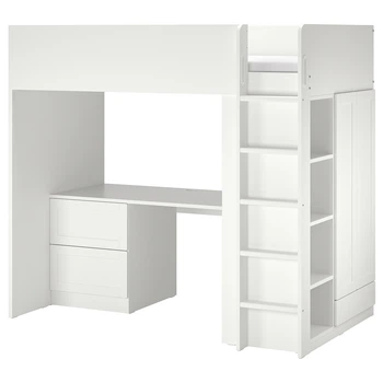 Кровать-чердак IKEA СМОСТАД, белый с рамой, с письменным столом с 3 ящиками, 90x200 см, 794.374.52