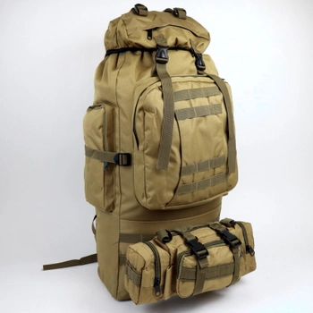 Рюкзак тактичний 90л із сумкою-органайзером Oxford 800D Койот