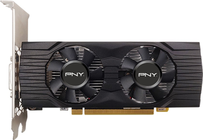 Відеокарта PNY PCI-Ex GeForce GTX 1650 Dual Fan LP 4GB GDDR6 (128bit) (1410/12000) (HDMI, DisplayPort, DVI-D Dual Link) (VCG16504DFMPB)