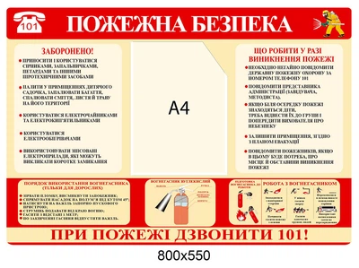 Стенд з пожежної безпеки у школі 800х550 мм Д-3478