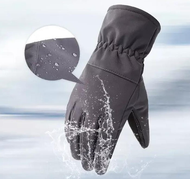 Водоотталкивающие ветрозащитные зимние Softshell тактические на флисе перчатки Черные 9001-L