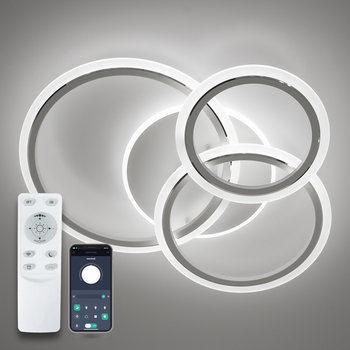 Люстра світлодіодна стельова LUMINARIA SONNE 90W 4R 590/525 WHITE/CHROME 220V IP20, LED світильник з пультом ДУ