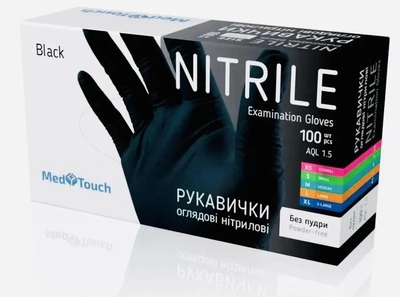 Рукавички нітрилові чорні неопудрені MedTouch розмір XL 100 штук упаковка