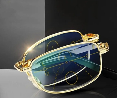 Складні біфокальні окуляри для читання +1.50 діоптрій SUDOLE в металевій оправі з футляром, золотисті (76170517)