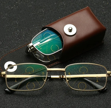 Складные бифокальные очки для чтения +1.50 диоптрий SUDOLE в металлической оправе с футляром, золотистые (76170517)