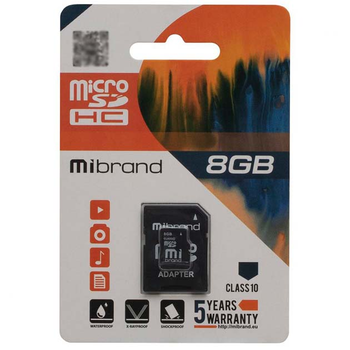 Карта пам'яті Mibrand MicroSDHC 8Gb 10 Class з адаптером універсальний носій інформації внутрішня пам'ять портативних пристроїв