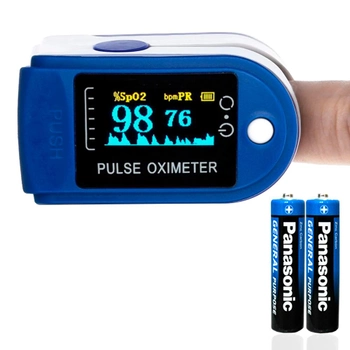 Пульсоксиметр (OLED Pulse oximeter) Mediclin цветной дисплей + батарейки Синий