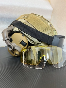 Шолом FAST USA NIJ IIIA M-L пісок, Тактичні окуляри, Walkers Razor Активні шумопоглинаючі стрілкові навушники, кавер, кріплення