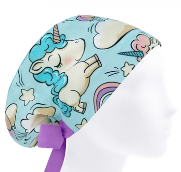 Медицинская шапочка женская HeadwearUniverse универсальная принт Единороги на голубом
