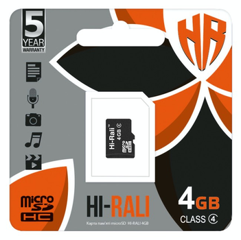 Карта пам'яти microSDHC 4GB class 4 Hi-Rali (без адаптера)