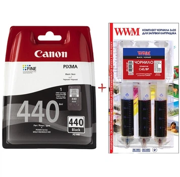 Картридж Canon для Pixma MG2140/MG3140 PG-440Bk + Заправочный набор Black (Set440-inkB)