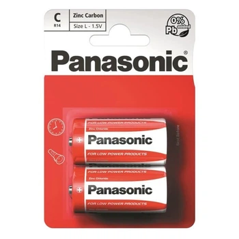 Батарейки PANASONIC Red Zink угольно-цинковые C (R14) блистер, 2 шт