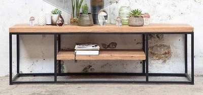 Дизайнерская тумба для телевизора в стиле Loft 160х40х50h Черный/Дерево ATL528