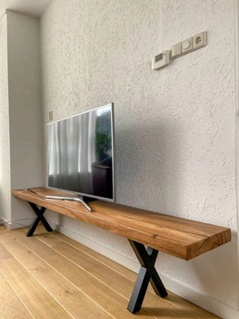 Дизайнерская тумба для телевизора в стиле Loft 250х30х40h Черный/Дерево ATL1459