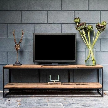 Дизайнерская тумба для телевизора в стиле Loft 160х40х50h Черный/Дерево ATL530