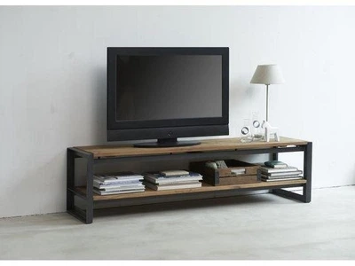 Дизайнерская тумба для телевизора в стиле Loft 160х40х45h Черный/Дерево ATL508