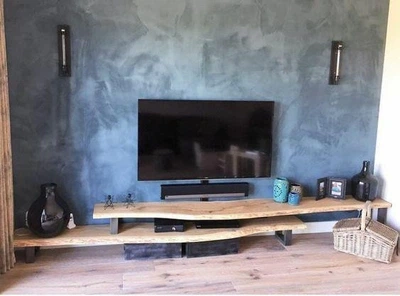 Дизайнерская тумба для телевизора в стиле Loft 300х40х50h Черный/Дерево ATL1455