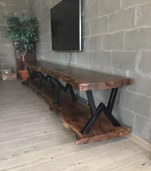 Дизайнерская тумба для телевизора в стиле Loft 250х40х50h Черный/Дерево ATL1458