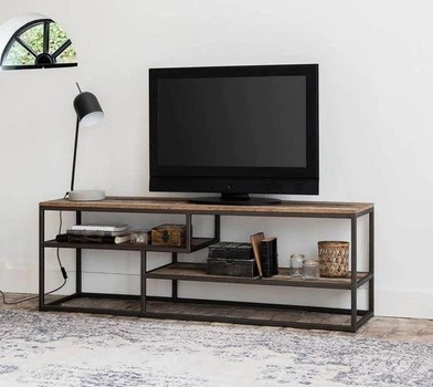 Дизайнерская тумба для телевизора в стиле Loft 160х40х60h Черный/Дерево ATL516