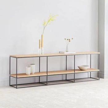 Дизайнерская тумба для телевизора в стиле Loft 200х40х60h Черный/Дерево ATL512