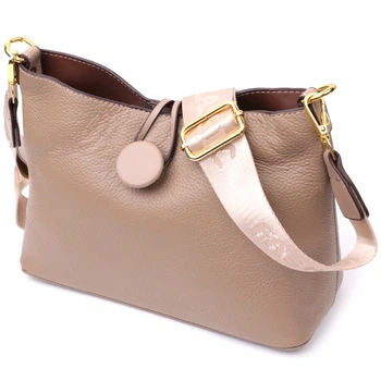 Сумка женская с застежкой пуговкой из натуральной кожи Vintage 22320 Бежевая