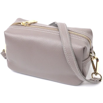 Женская Стильная сумка с двумя ремнями из натуральной кожи VINTAGE Leather Bag 22275 Серый