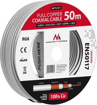 Kabel koncentryczny Maclean RG6 50 m White (5902211114185)