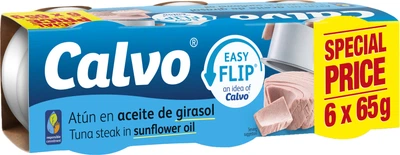 Упаковка тунця Calvo Easy Flip в соняшниковій олії 65 г x 6 шт (8410299985667)