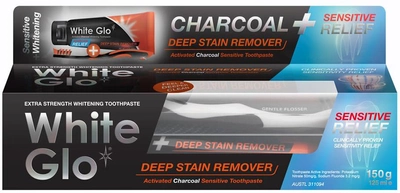 Набір White Glo Charcoal Deep Stain Remover Sensitive Relief зубна паста з активованим вугіллям 125 мл + зубна щітка (9319871001254)