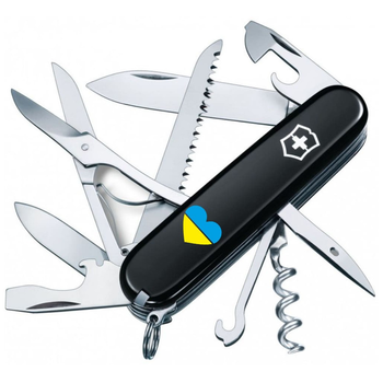 Нож Victorinox Huntsman Ukraine 91 мм Чорний Серце синьо-жовте (1.3713.3_T1090u)