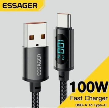 USB кабель 2м для быстрой зарядки USB-A - Type-C 7A 100W Essager ES-UD3 черный