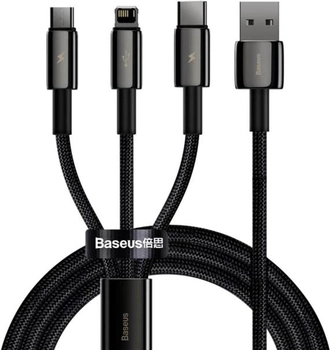 Kabel Baseus Tungsten Gold One-for-three Fast Charging Data Cable USB to M+L+C 3.5 A 1.5 m Black (CAMLTWJ-01)