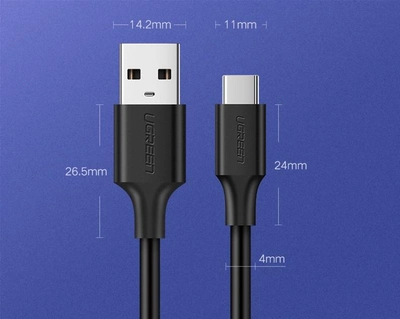 Кабель Ugreen US287 USB 2.0 to USB Type-C Cable Nickel Plating 3 А 0.5 м Black (6957303861156)
