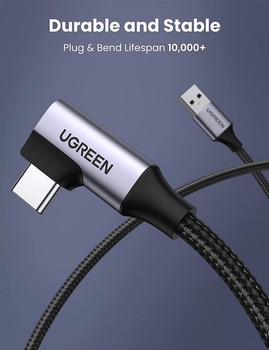 Kabel Ugreen US385 USB 3.0 Male to USB Type-C Male 3 A 90-Degree Angled Cable 1 m Black (6957303822997)