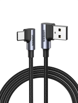Кабель Ugreen US176 Angled USB 2.0 to Angled USB Type-C Cable Nickel Plating Aluminum Shell 3 А 2 м Black (6957303828579)